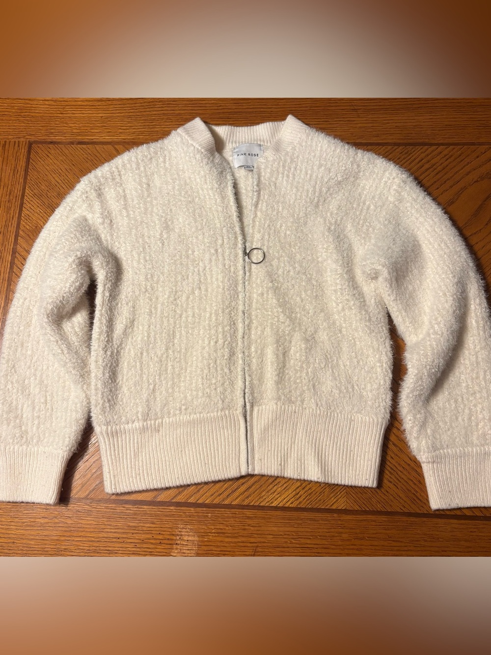 Pink Rose Cream Textured Zip-Front Women's Cardigan sweater xsmall
